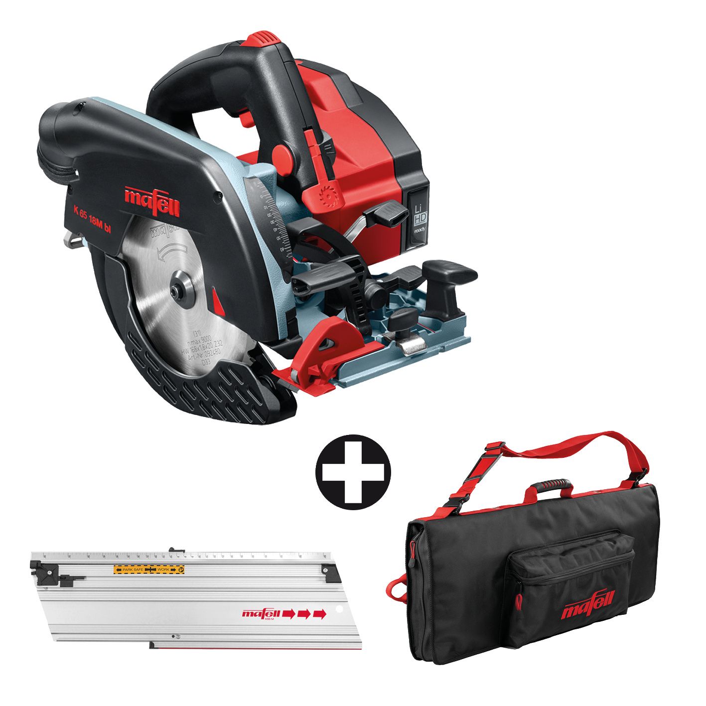 Mafell 1P0434 K 65 18M BL Cirkelzaag 18V excl. accu's en lader in T-Max + Afkort-liniaal M Zaaglengte tot 400 mm + tas voor afkortliniaal