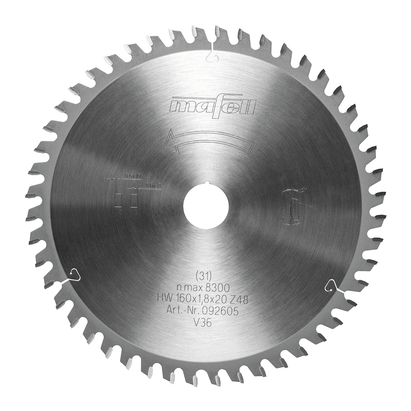 Mafell Accessoires 092605 Zaagblad-HM, 160 x 1,2/1,8 x 20 mm, Z48, 2FZFA voor aluminium/kunststof